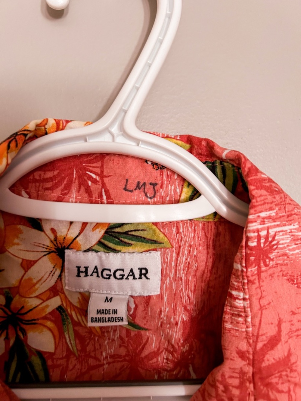 Haggar Coral Hawaiian Shirt | Floral Beach Print Button Up | Men’s M - Picture 2 of 4